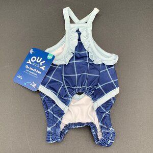 Youly Swimsuit The Beach Bum‎ Pet Dog XXS 9-11 Inch Blue Check NWT UPF 50+